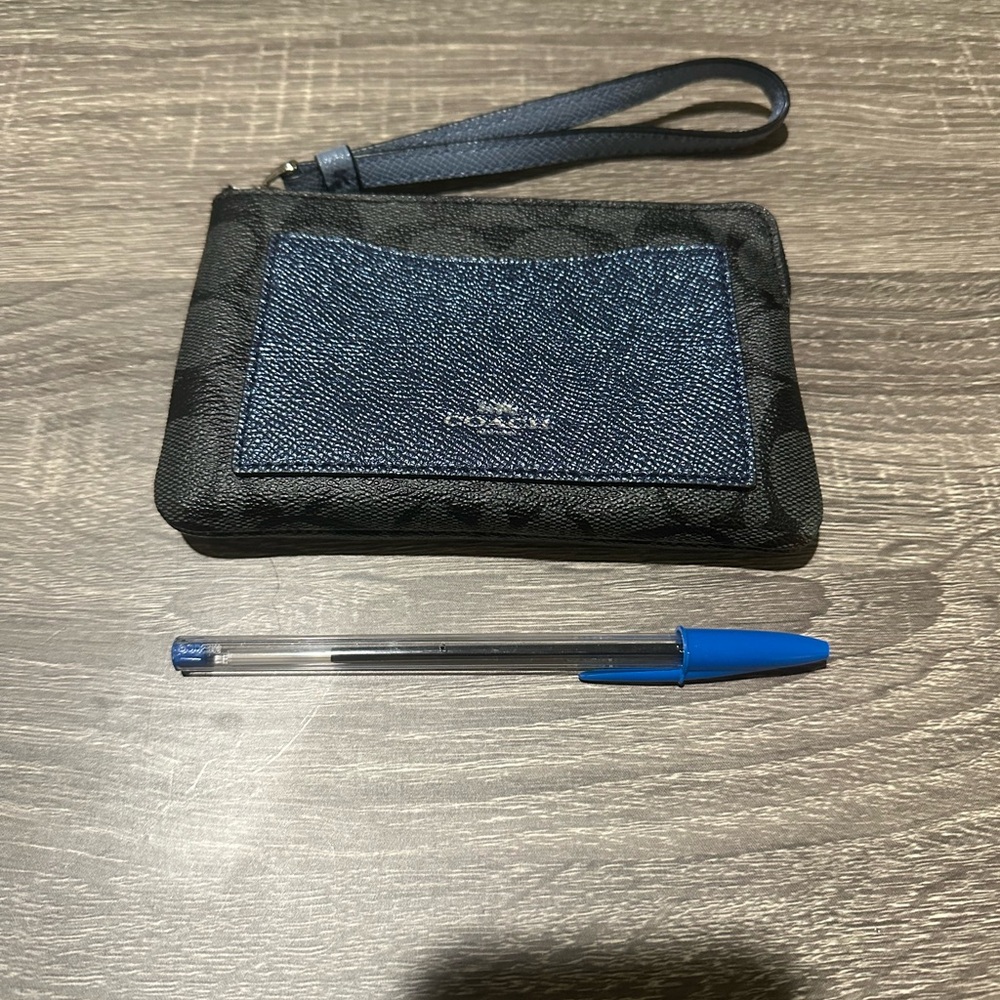 Coach Black and metallic blue signature c Wristlet